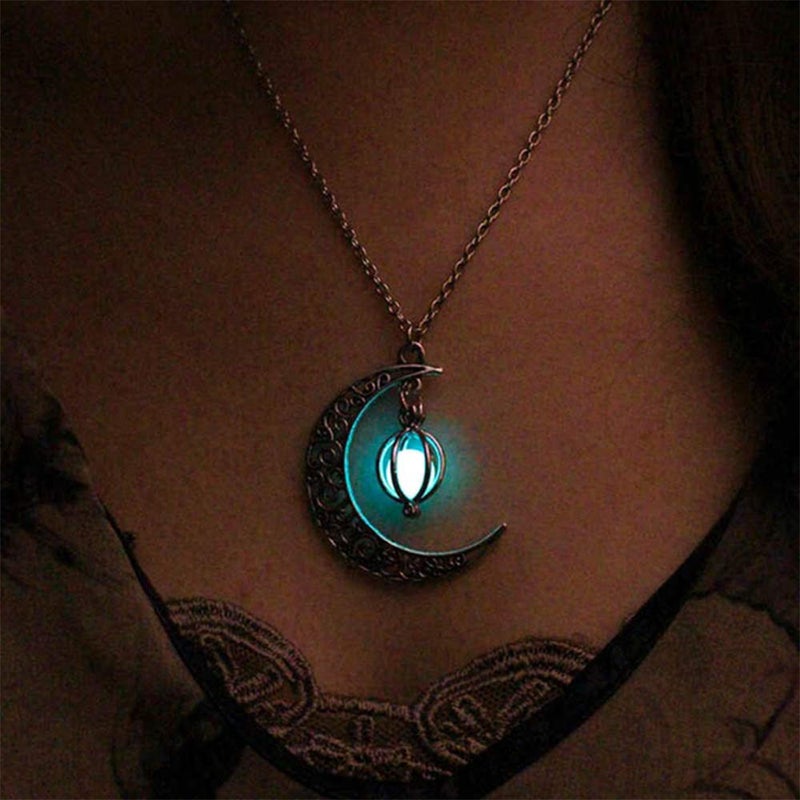 Aimimier Luminous Moon Necklace Stone Pendant Necklace Halloween Fluorescent Necklace Glow in The Dark Accessories for Women(Blue) - Image 5